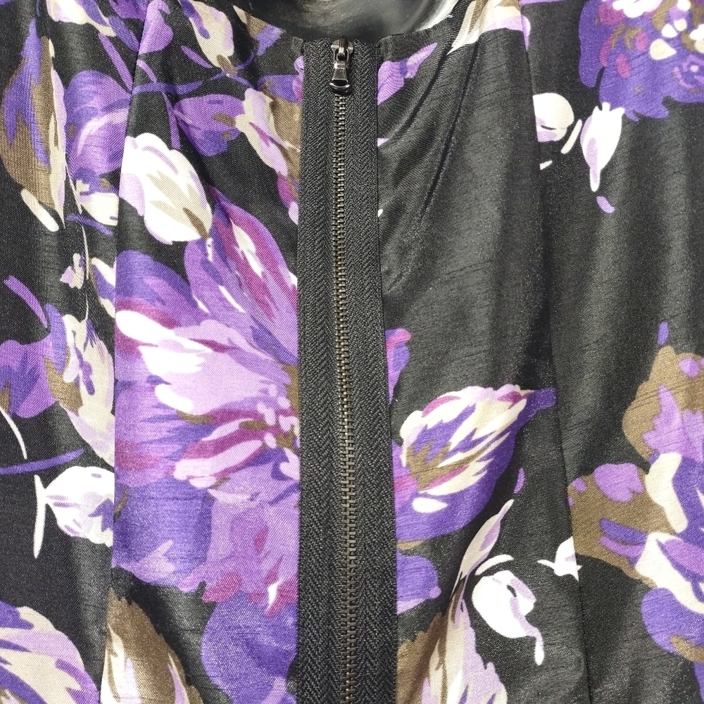 DB Established 1962 Size 4 Purple Floral Black Satin Sleeveless Flare Dress NWT - Picture 7 of 10